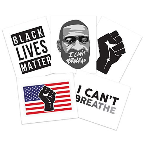 חיים שחורים עניינים קעקוע זמני רב-חבילה | אגרוף מורם - ג'ורג 'פלויד - אני לא יכול לנשום - דגל אמריקאי | Safe Safe | מיוצר בארצות הברית